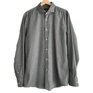 BOSS Jason Slim Fit B&W Checkered Pattern Button Down Shirt Men's Sz 16 1/2